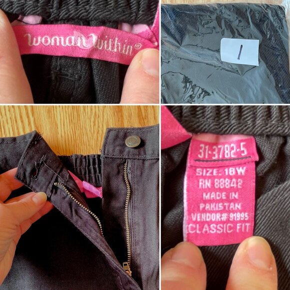 Woman Within Size 18W Classic Fit Black Cotton Jeans Elastic Waist In Back - Picture 4 of 7